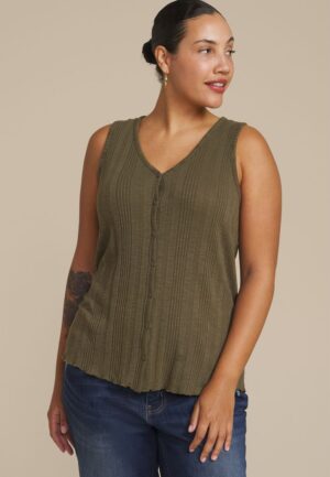 Plus Size Variegated Button Front Tank Top