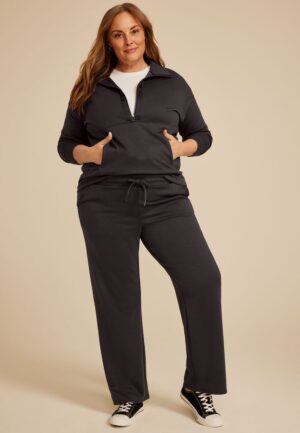 Plus Size Sparkle Scuba Knit Wide Leg Sweatpants