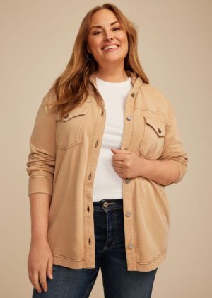 Plus Size Washed Hooded Shacket