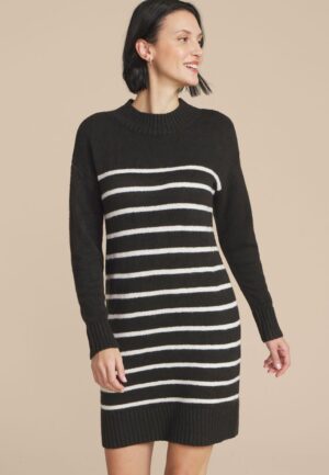 Striped Mock Neck Mini Sweater Dress