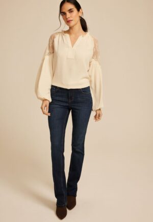 Lace Shoulder Balloon Sleeve Blouse