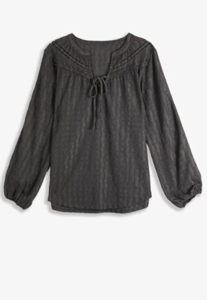 Plus Size Gray Textured Peasant Blouse