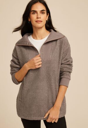 Quarter Zip Sherpa Tunic Sweatshirt
