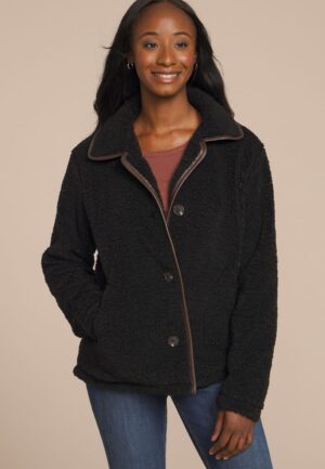 Sherpa Faux Leather Trim Jacket