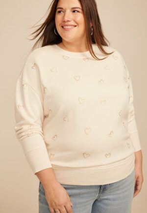 Plus Size Gold Foil Hearts Crew Neck Sweatshirt