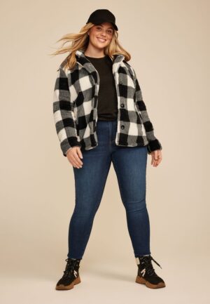 Plus Size Buffalo Plaid Button Front Jacket