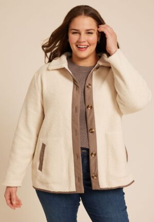 Plus Size Curly Sherpa Button Jacket