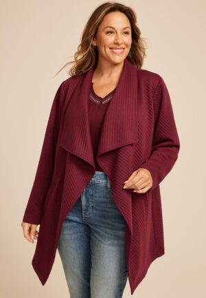 Plus Size Ribbed Waterfall Cardigan