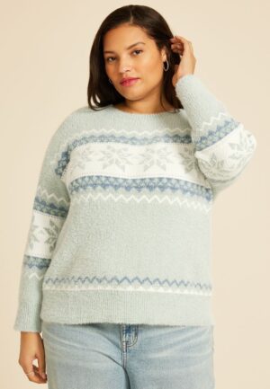 Plus Size Green Fair Isle Snowflake Sweater