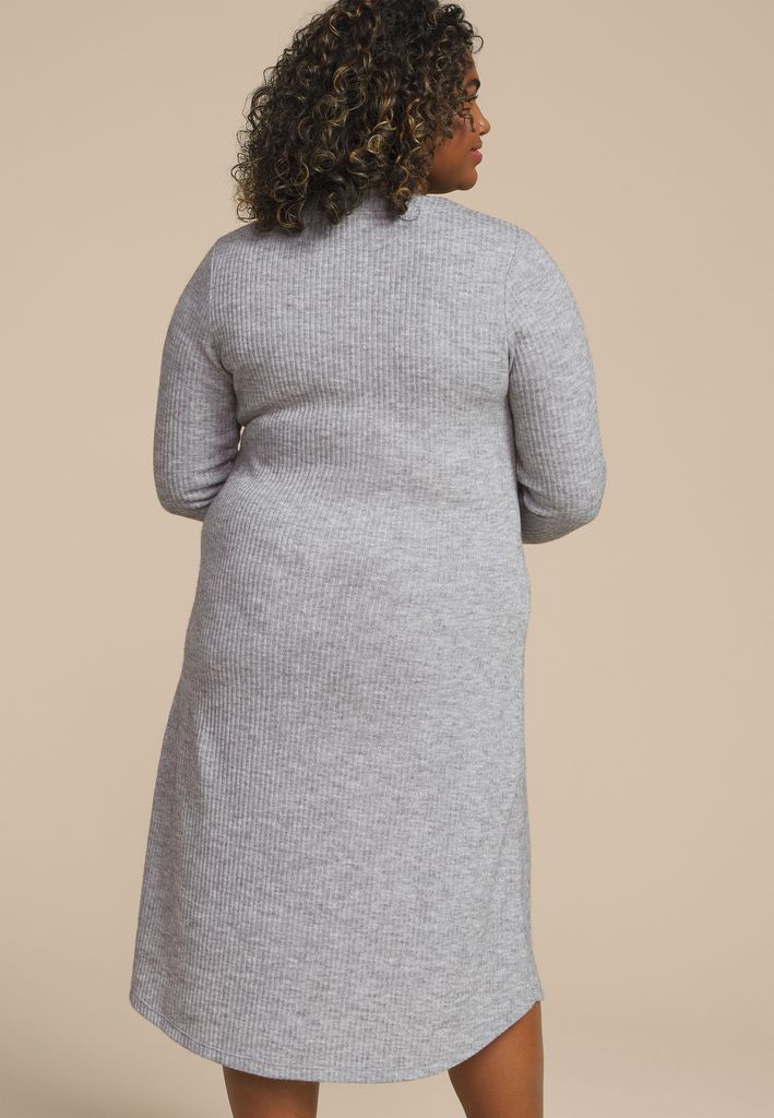 Plus Size Ribbed Knit Button Front Midi Dress - Image 2