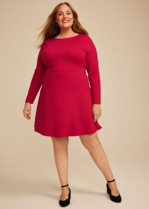 Plus Size Red Ponte Long Sleeve Mini Dress