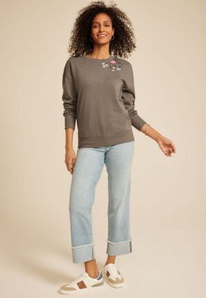 Floral Embroidered Relaxed Fit Sweatshirt