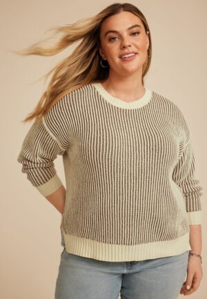 Plus Size Striped Plaited Sweater