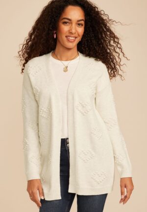 Heart Bobble Open Front Cardigan