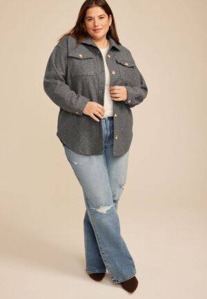 Plus Size Gray Faux Wool Shacket
