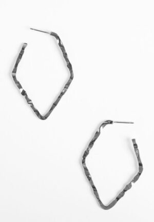 Silver Hammered Geometric Hoop Earrings