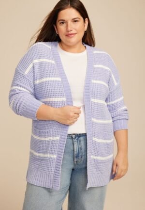 Plus Size Chenille Stripe 90s Slouch Cardigan