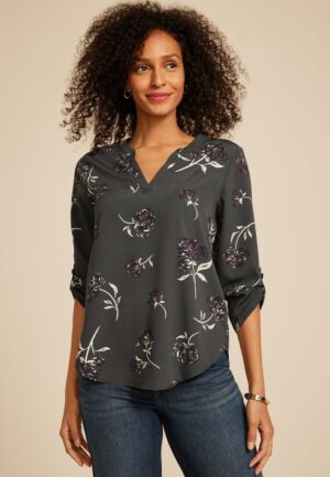 Atwood 3/4 Sleeve Floral V Neck Blouse