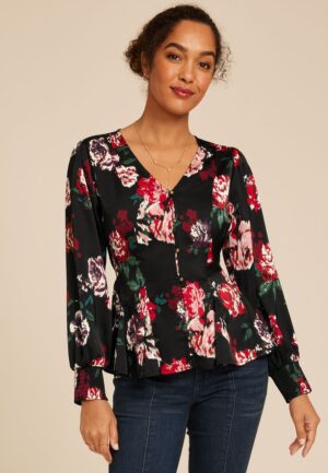 Floral Satin Peplum Blouse