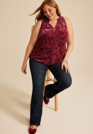 Plus Size Floral Velvet Burnout Tank Top