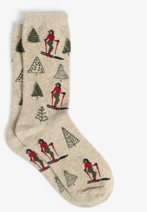 Skier And Pine Tree Holiday Crew Socks
