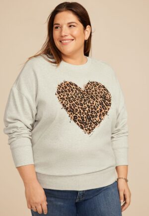 Plus Size Animal Heart Relaxed Fit Sweatshirt
