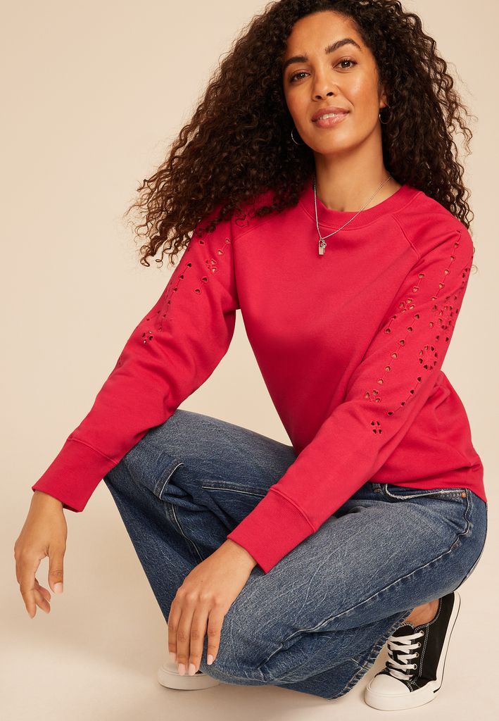 Heart Eyelet Relaxed Fit Sweatshirt - Image 3