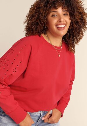 Plus Size Heart Eyelet Relaxed Fit Sweatshirt