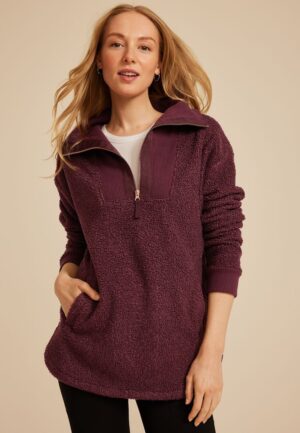 Quarter Zip Sherpa Tunic Sweatshirt