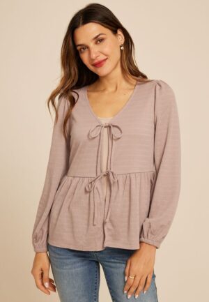 Textured Bow Tie V Neck Top