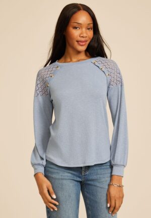 Lace Shoulder Raglan Top