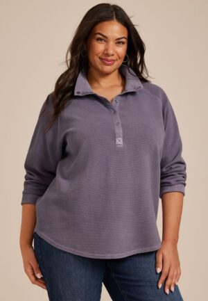 Plus Size Ottoman Snap Button Sweatshirt