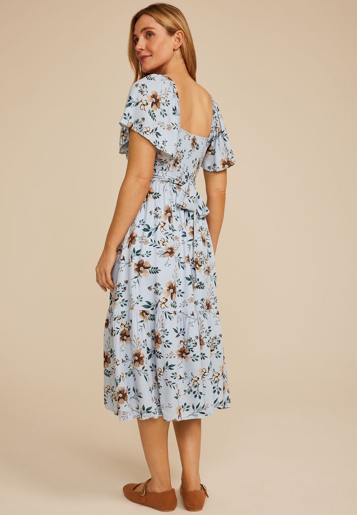 Floral Short Sleeve Tiered Midi Dress - Image 2