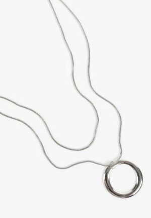 Silver Open Circle Pendant Layered Necklace