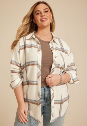 Plus Size Plaid Fleece Oversized Shacket