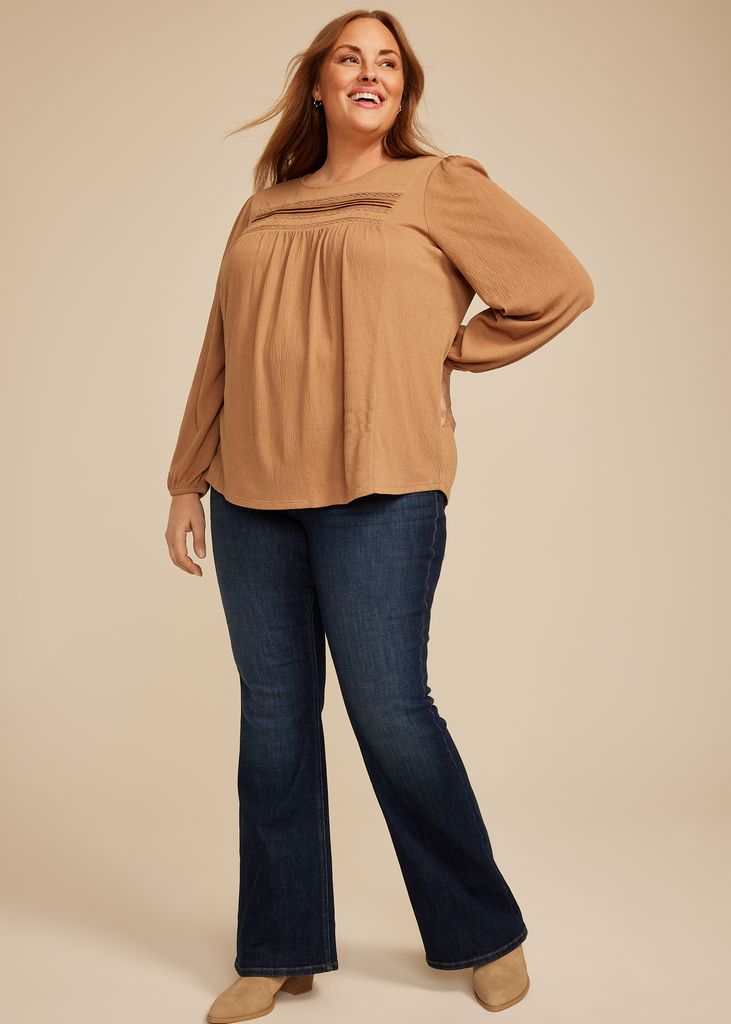 Plus Size Textured Lace Inset Pintuck Blouse - Image 3