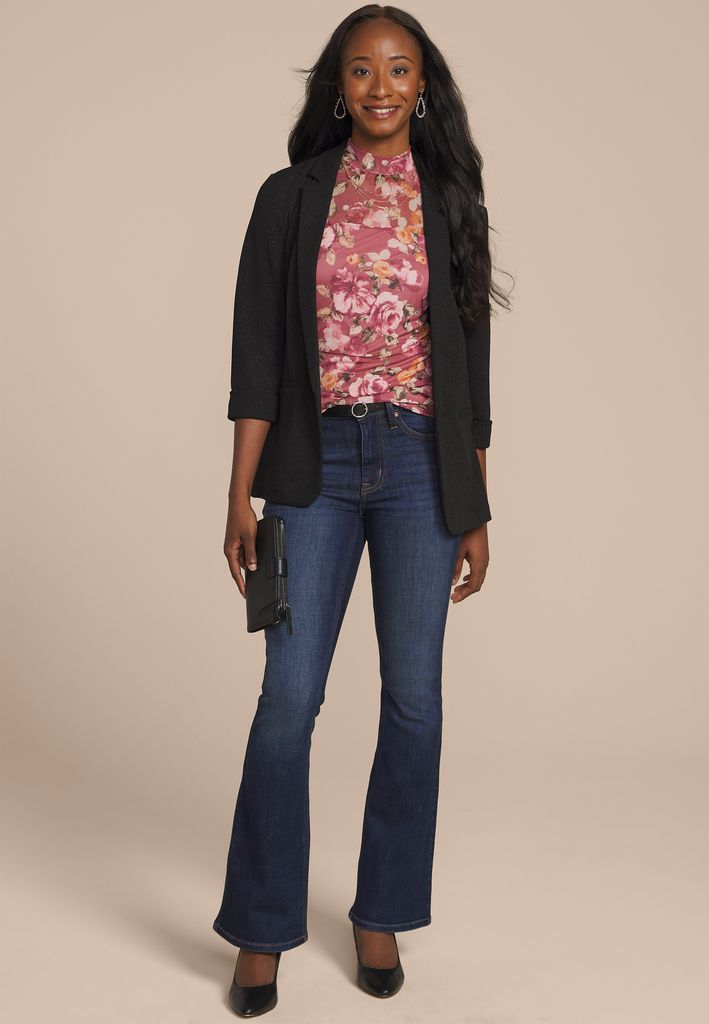 Floral Mesh Mock Neck Blouse - Image 3