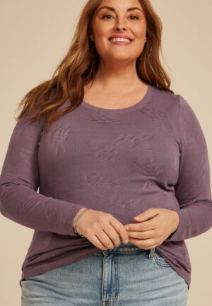 Plus Size Floral Jacquard Mesh Top