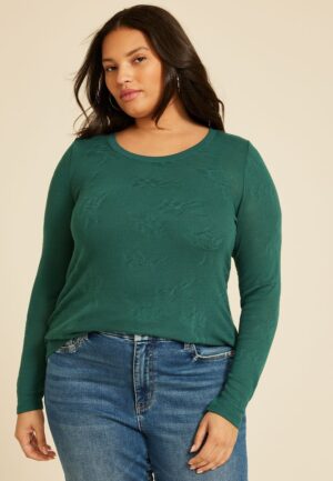 Plus Size Floral Jacquard Mesh Top