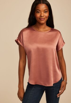 Delton Satin Zipper Back Blouse