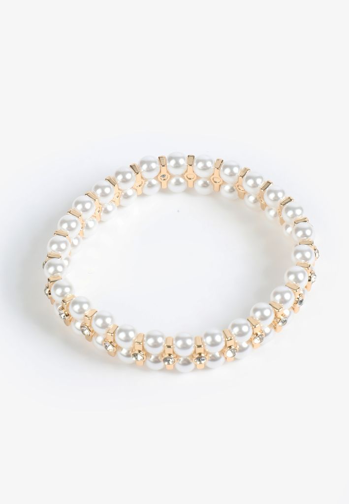 Faux Pearl And Rhinestone Stretch Bracelet