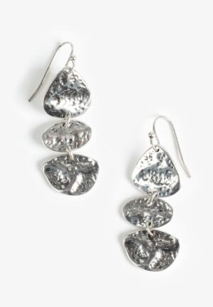 Silver Hammered Triple Drops Earrings