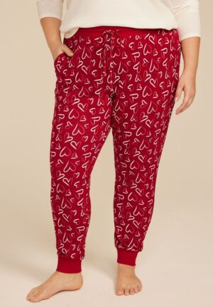 Plus Size Sketch Heart Print Jogger Pajama Pants