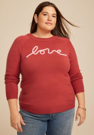 Plus Size Love Script Sweater