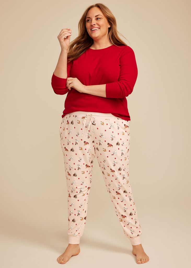 Plus Size Dog Heart Print Jogger Pajama Pants - Image 3