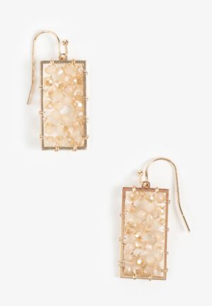 Neutral Beaded Rectangle Drop Earrings