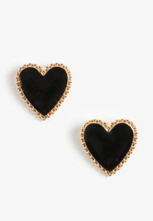 Gold And Black Velvet Heart Earrings