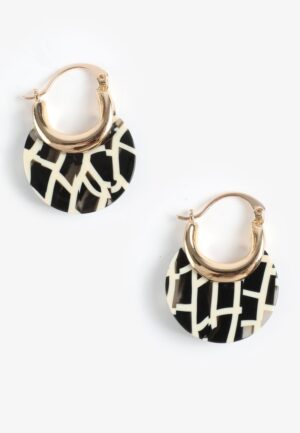 Black Ivory Patterned Hoop Drop Earrings